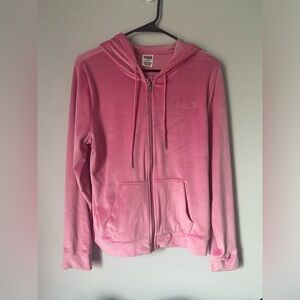 VS Pink Velour zip up Hoodie - Pink - Size Medium